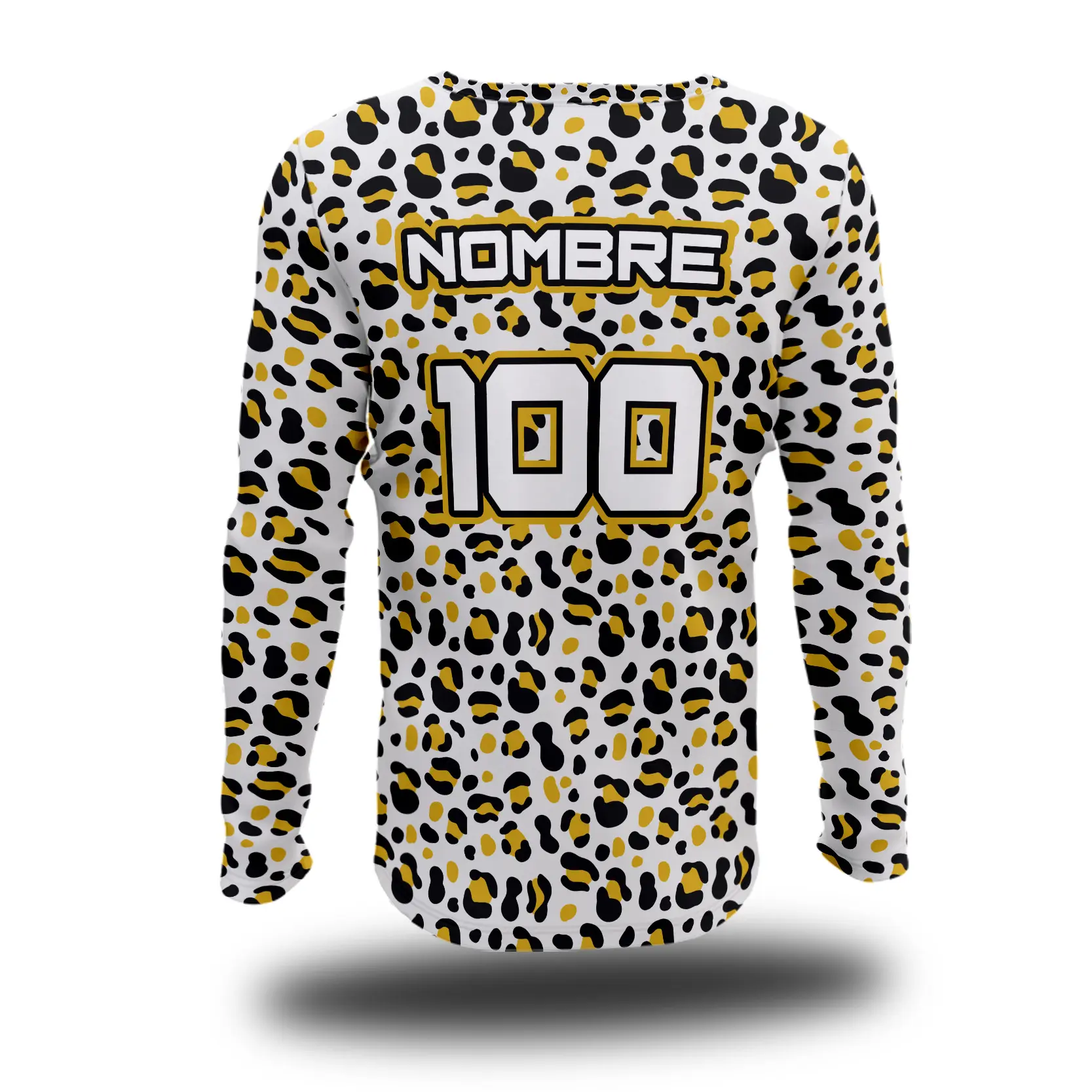 a long sleeved shirt with a leopard print