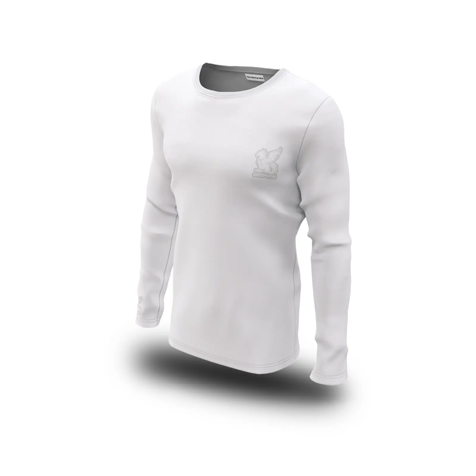 a white shirt with a gryphos logo on it