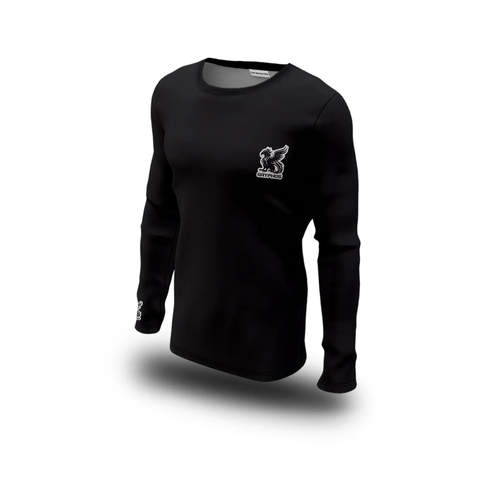 a black shirt with a gryphos logo on it