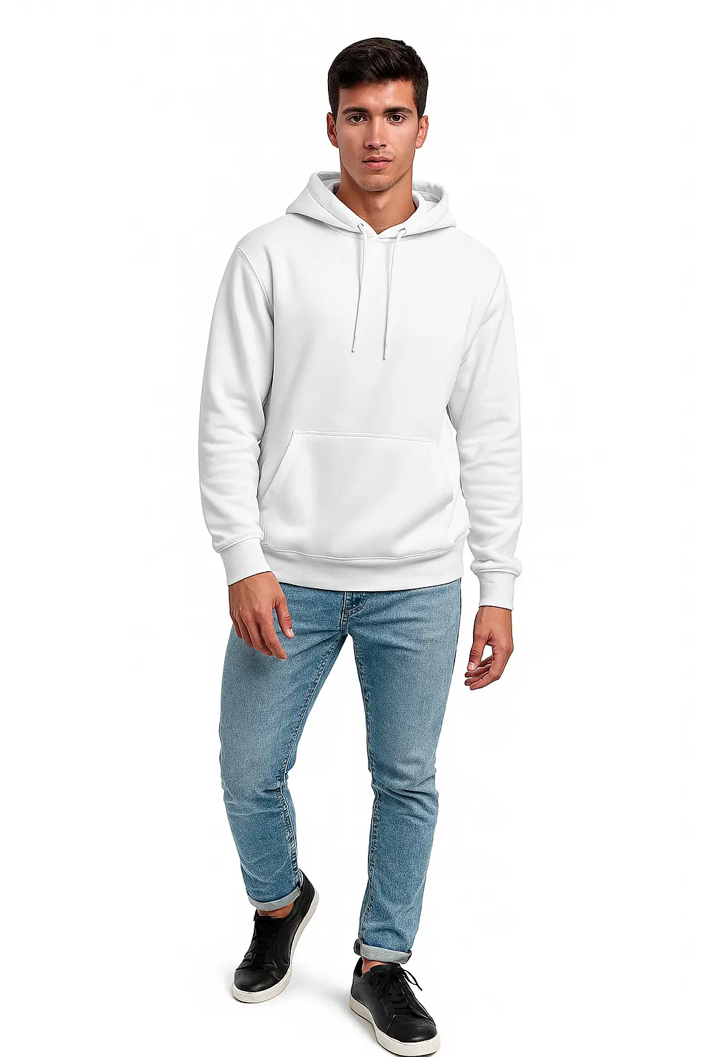 Polerón blanco fit tipo canguro con capucha - gryphos