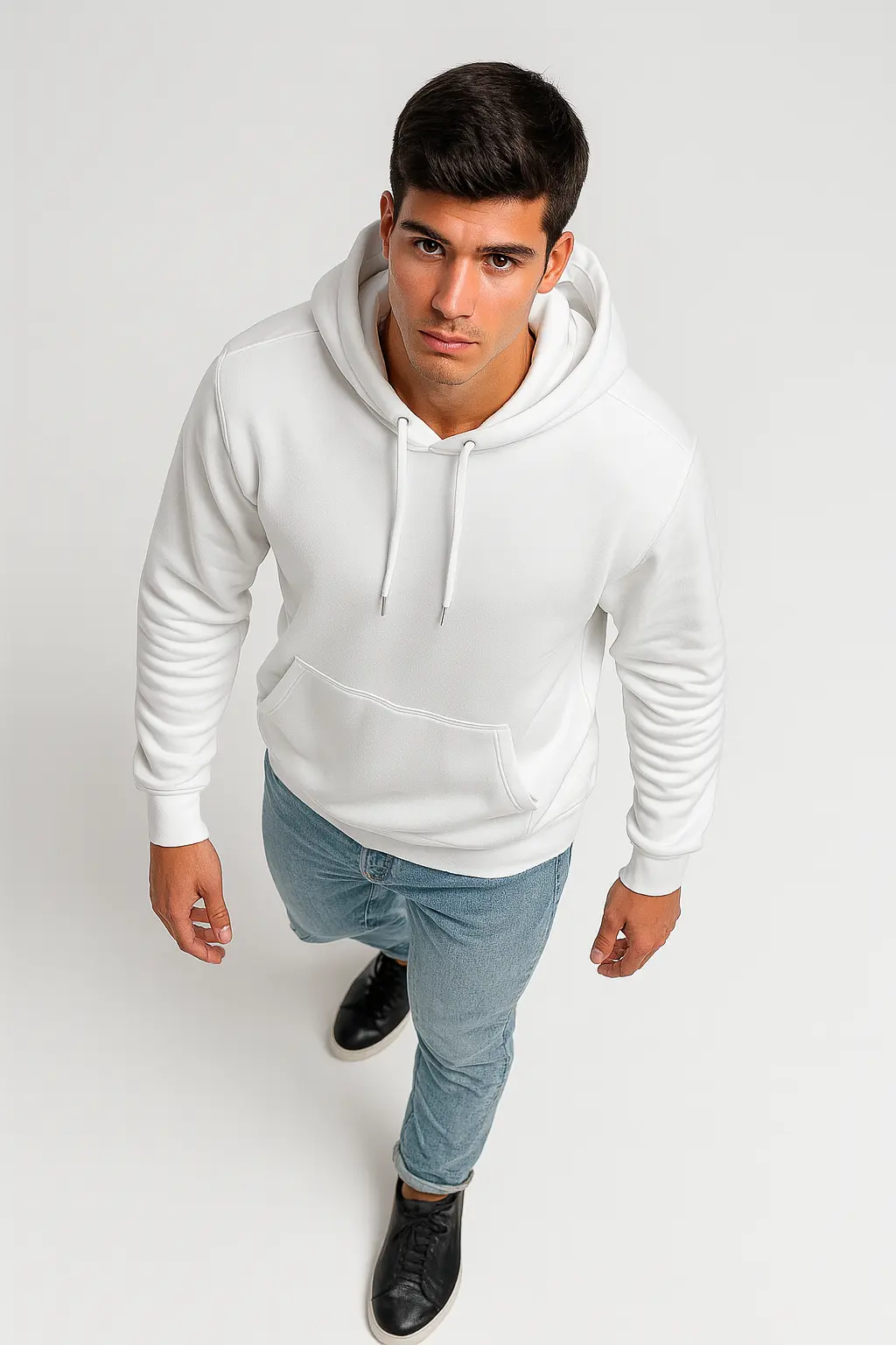 a man in a white sweatshirt